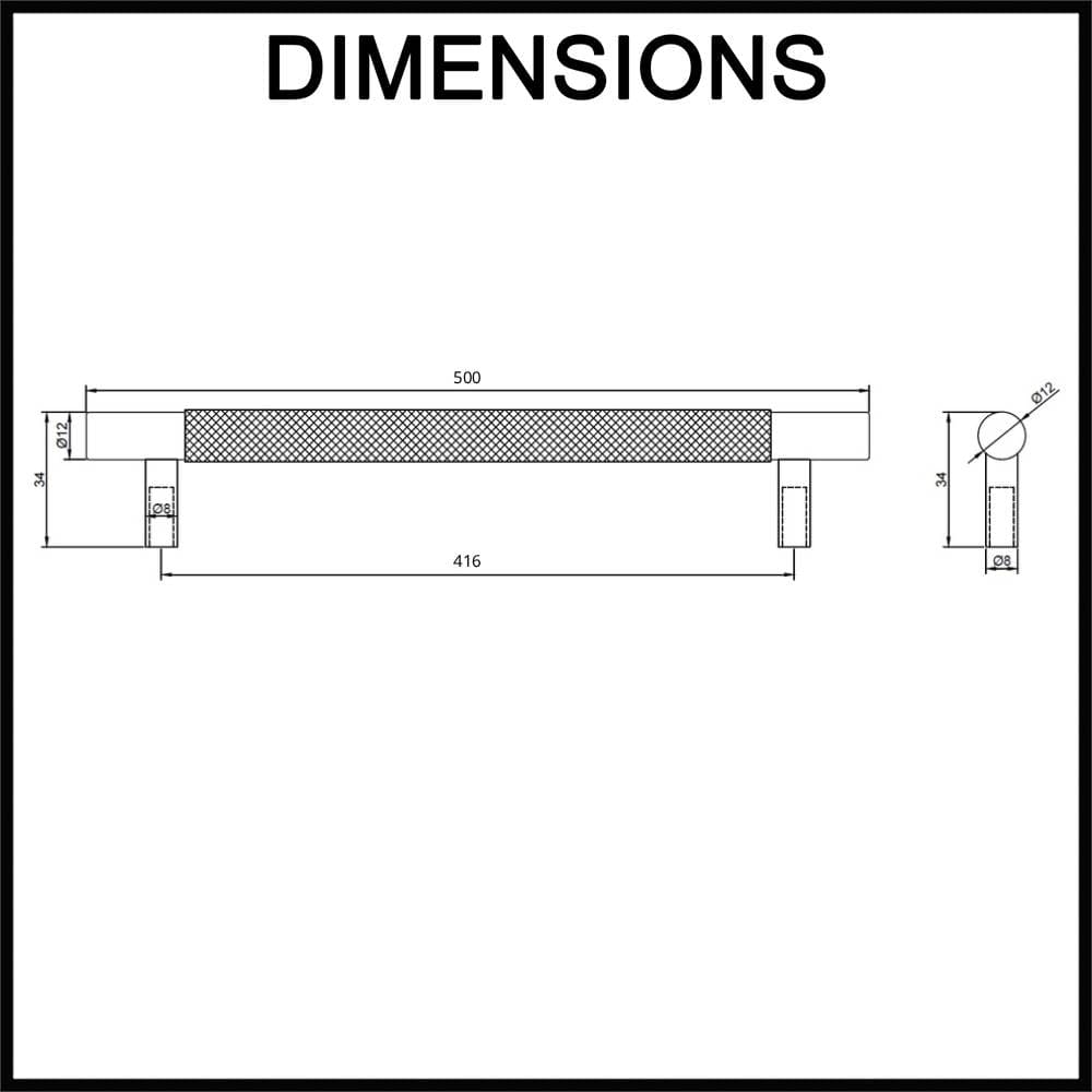 Manovella Charmian 500mm knurled cabinet drawer pull handle dimensions guide
