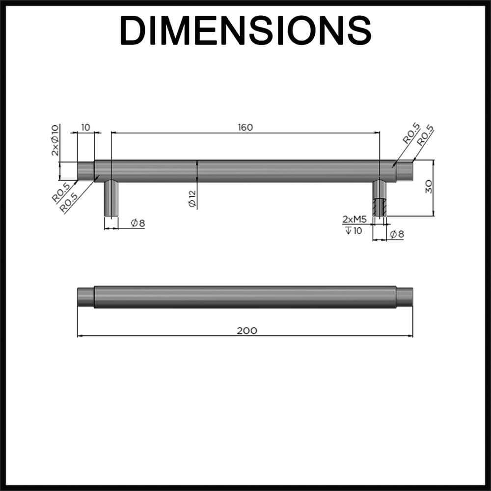 Meir Öppen Round Brushed Pull Cabinet Handle - 200mm - Dimensions