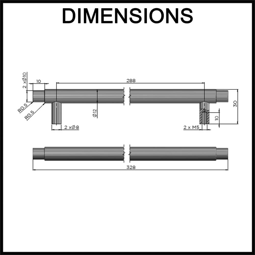 Meir Öppen Round Brushed Pull Cabinet Handle - 328mm - Dimensions