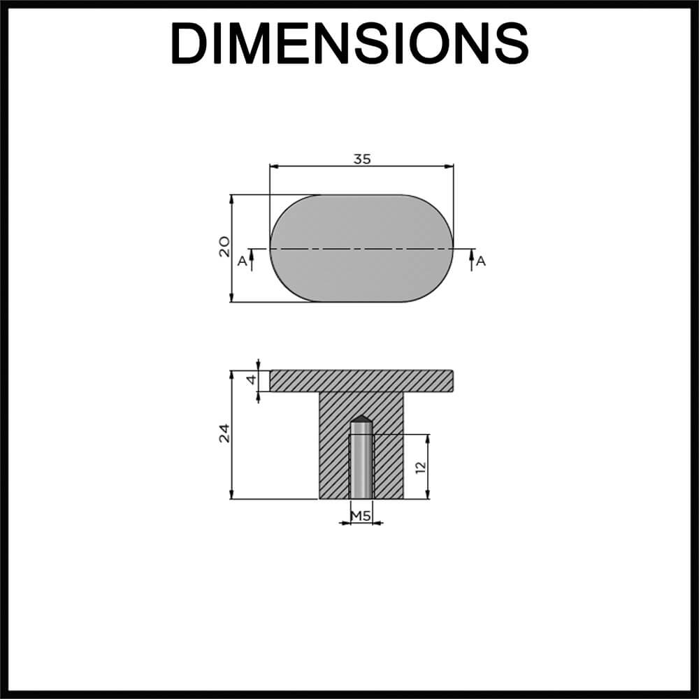 Meir Brushed T-Pull Cabinet Handle - Dimensions