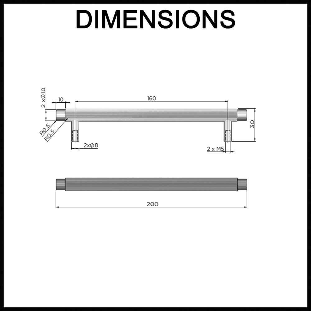 Meir Öppen Round Linear Knurled Pull Cabinet Handle - 200mm Dimensions