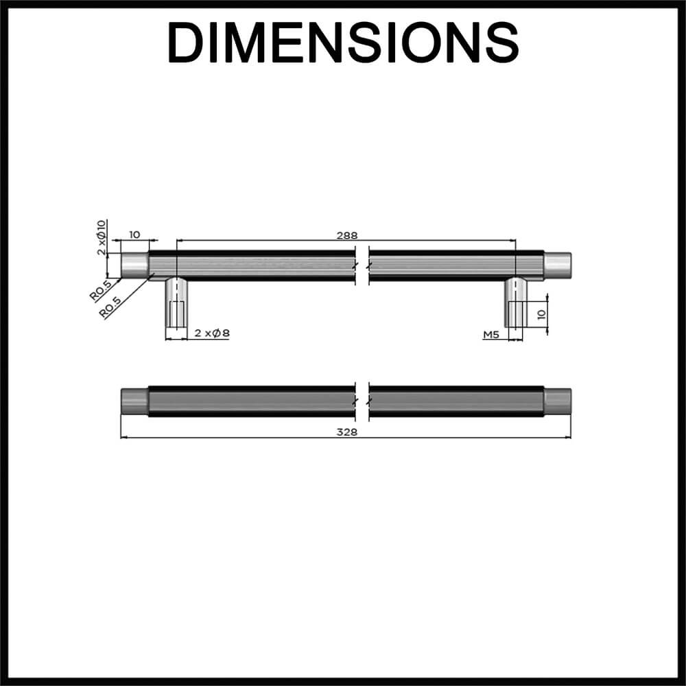 Meir Öppen Round Linear Knurled Pull Cabinet Handle - 328mm Dimensions