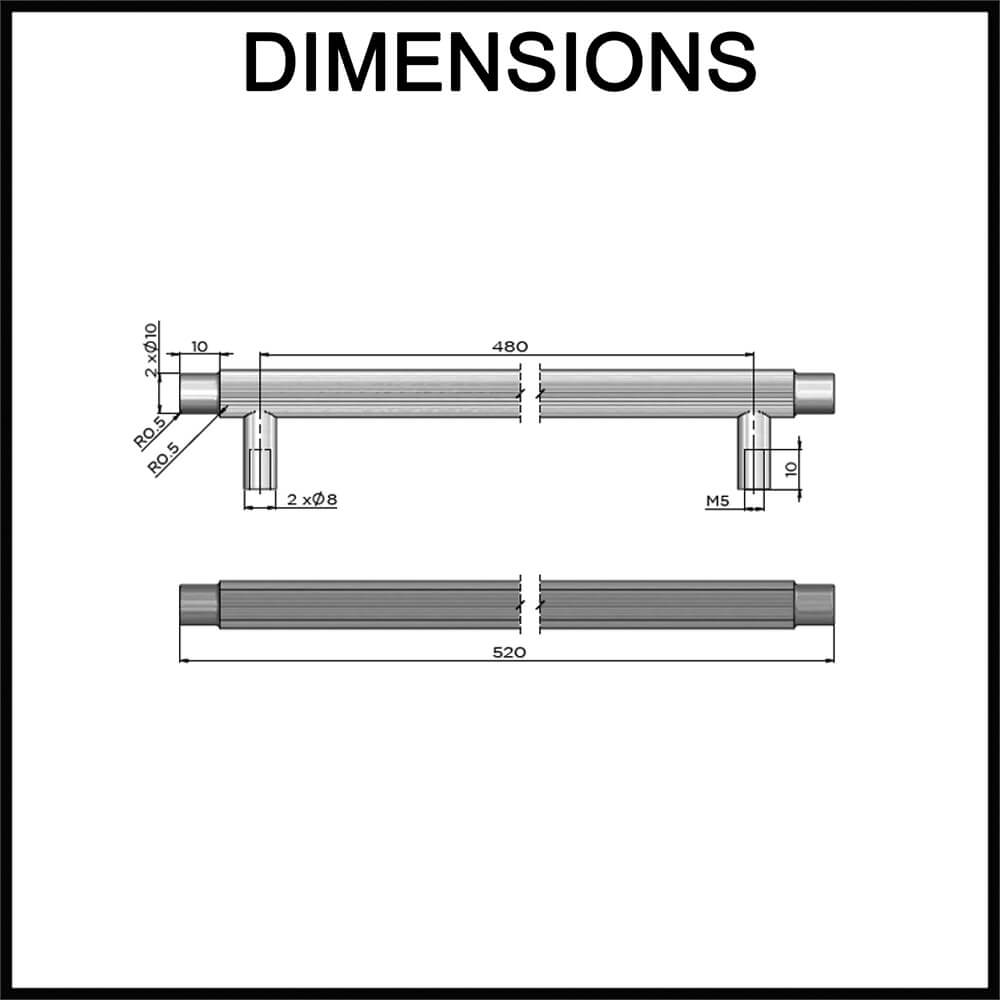Meir Öppen Round Linear Knurled Pull Cabinet Handle - 520mm Dimensions