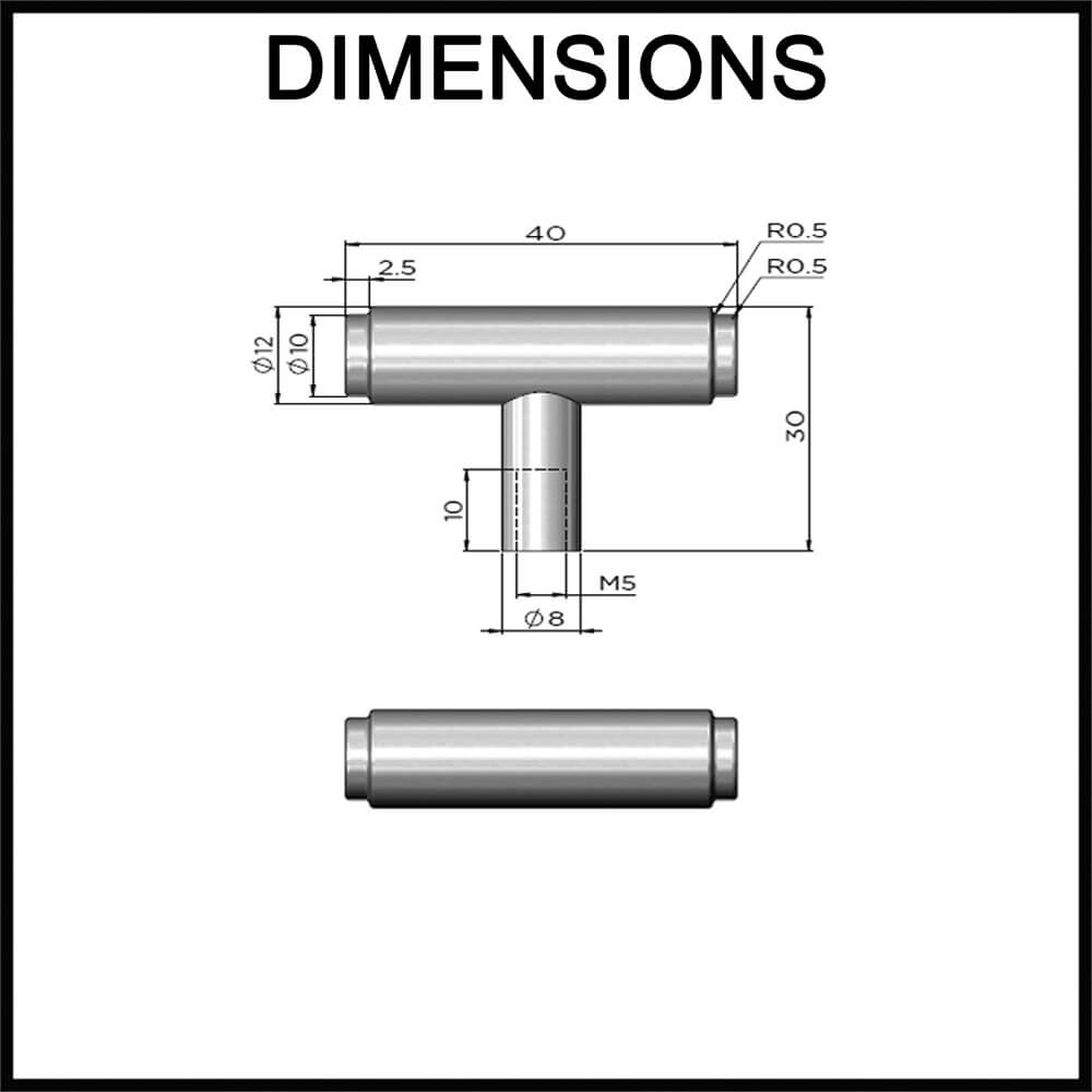 Meir Öppen Round Brushed T-Pull Cabinet Handle - Dimensions