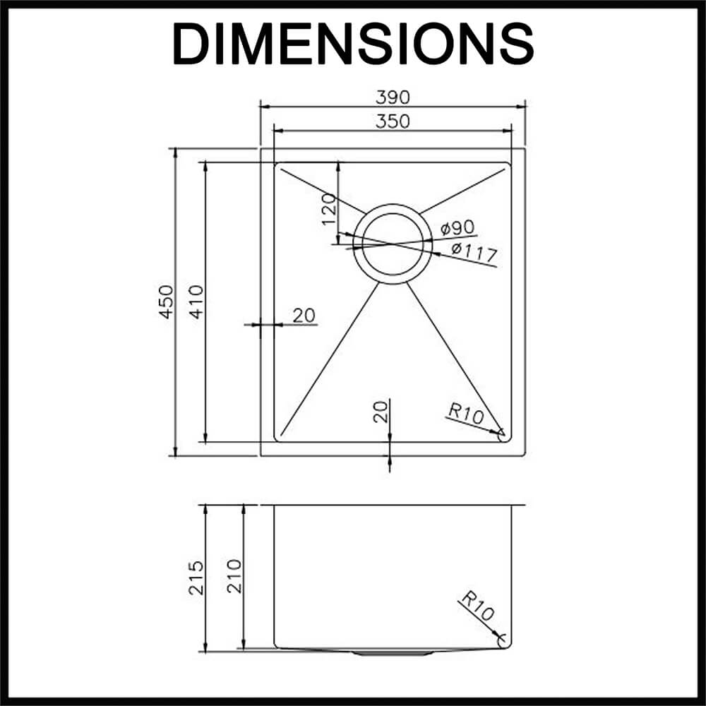 390mm kitchen sink single bowl