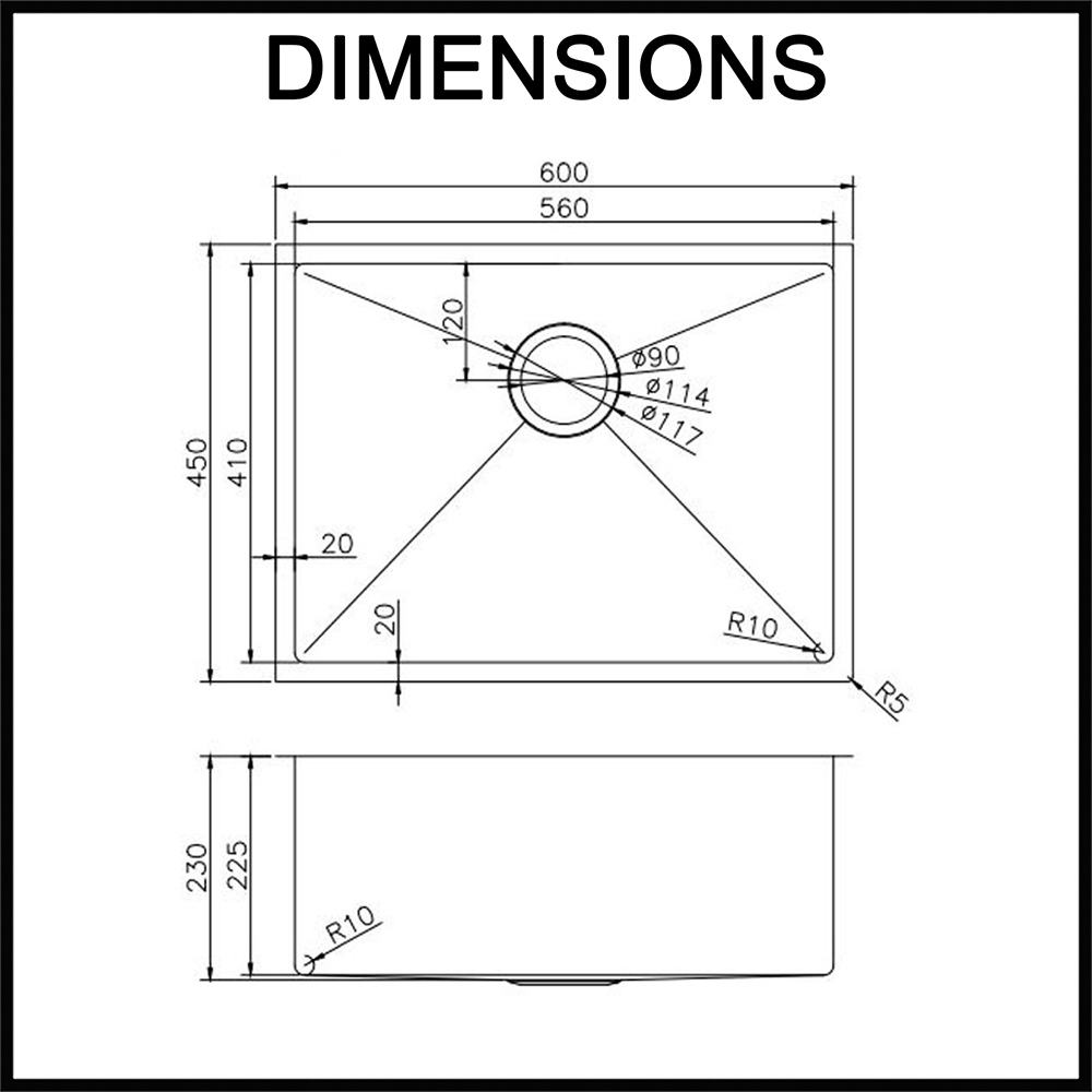 600mm kitchen sink single bowl