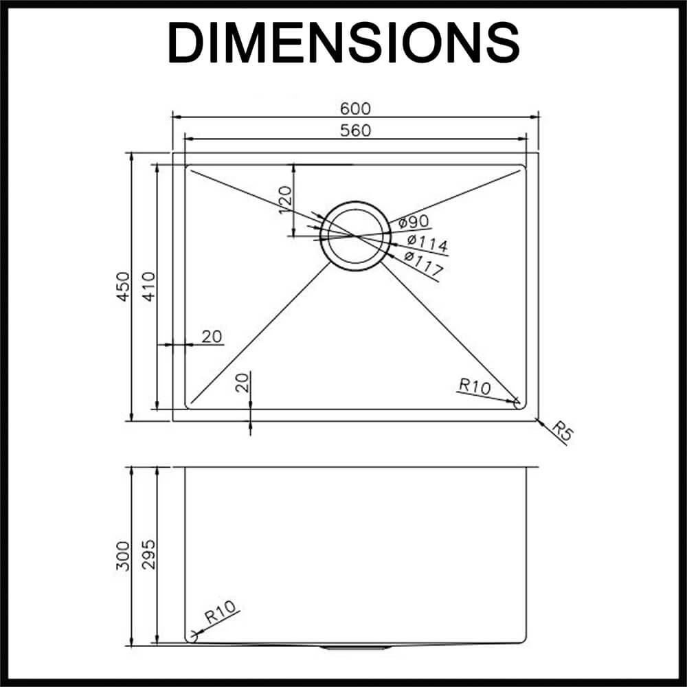 60mm deep single bowl dimensions