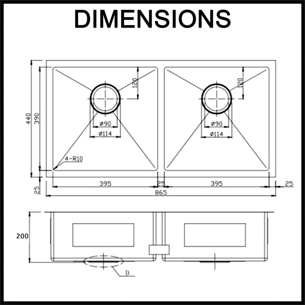 aguzzo single stainless steel sink dimensions 865mm