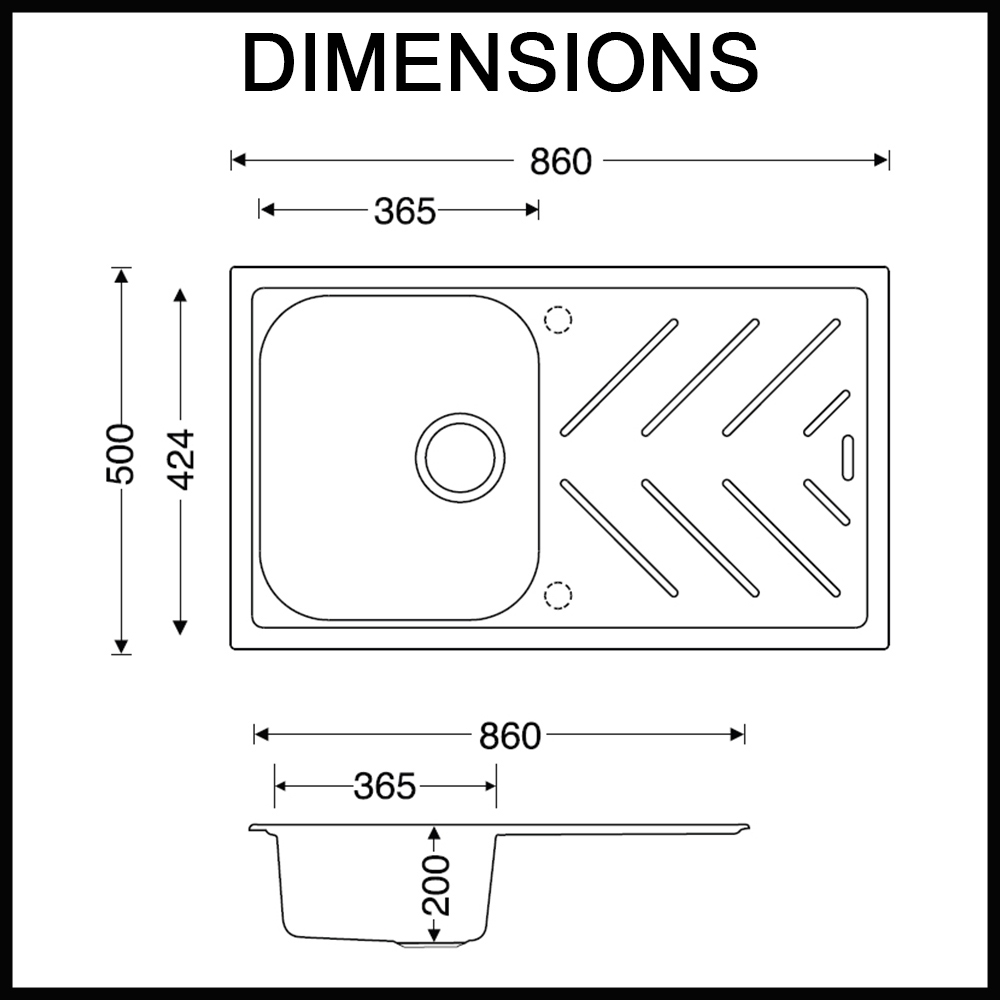 granite kitchen sink single bowl with drainer left or right install