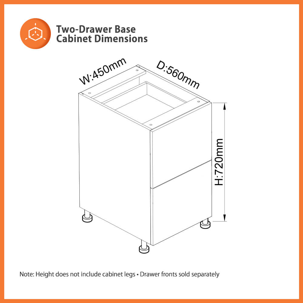 two drawer cabinet 450mm wide