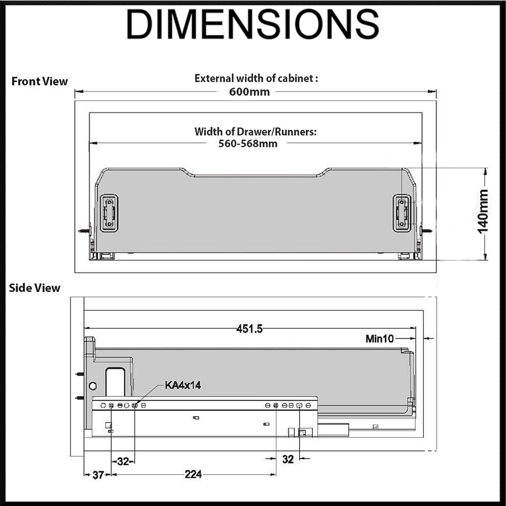 Elite 600mm dimension diagram