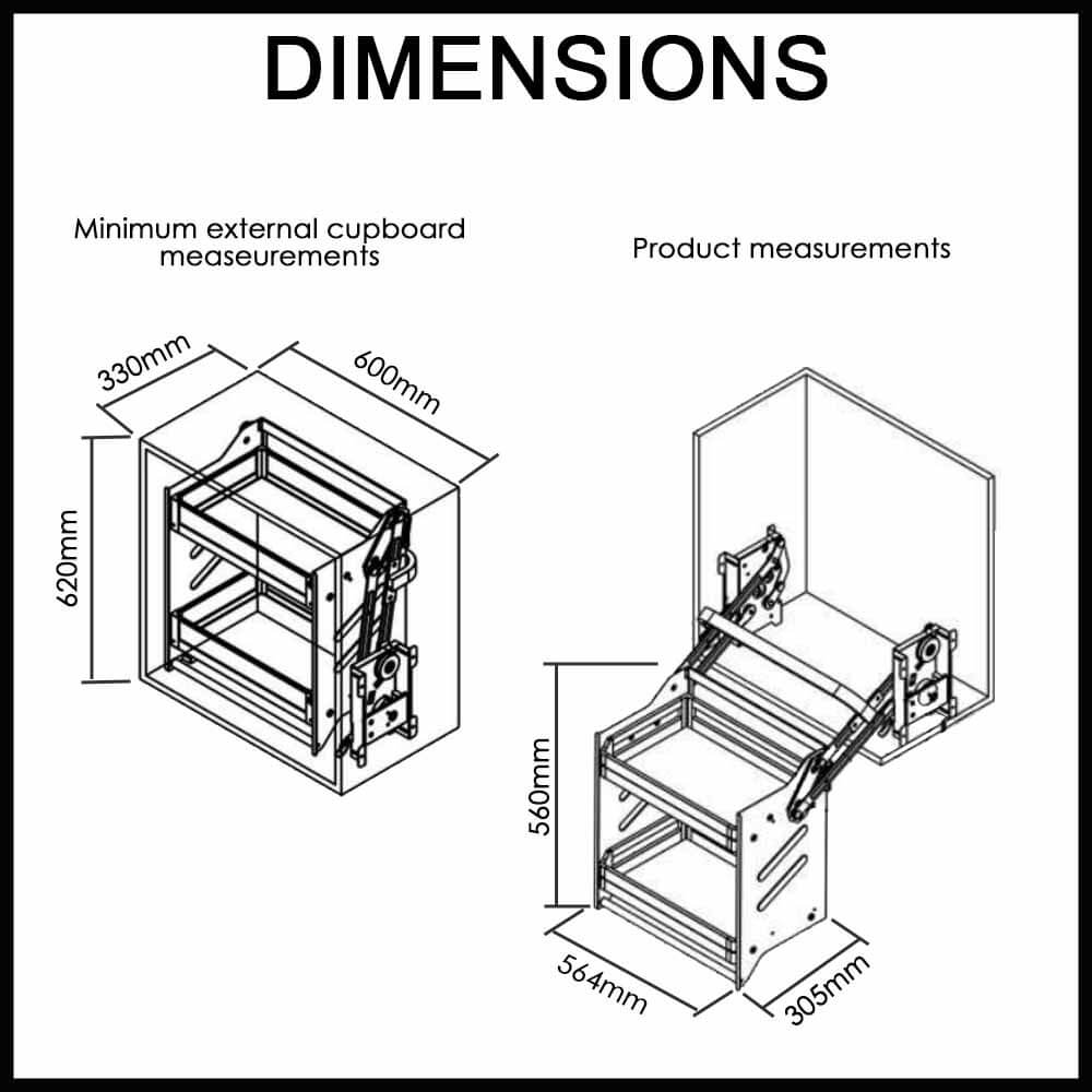 spacious two tier pull downkitchen cupboard storage unit