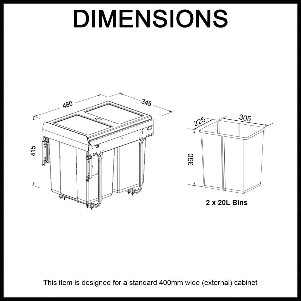 40L Pull Out Bin for 400mm External Cabinet