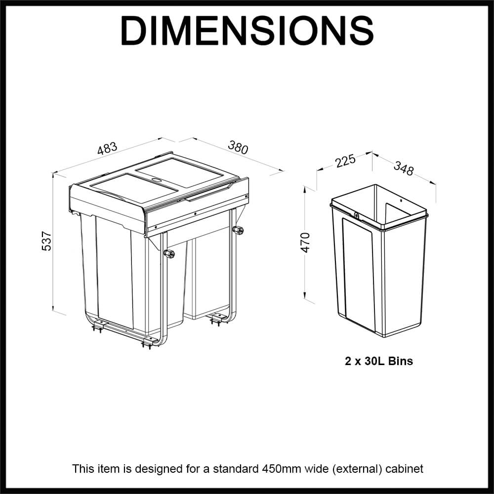 elite domestique plus 60 litres dual bin