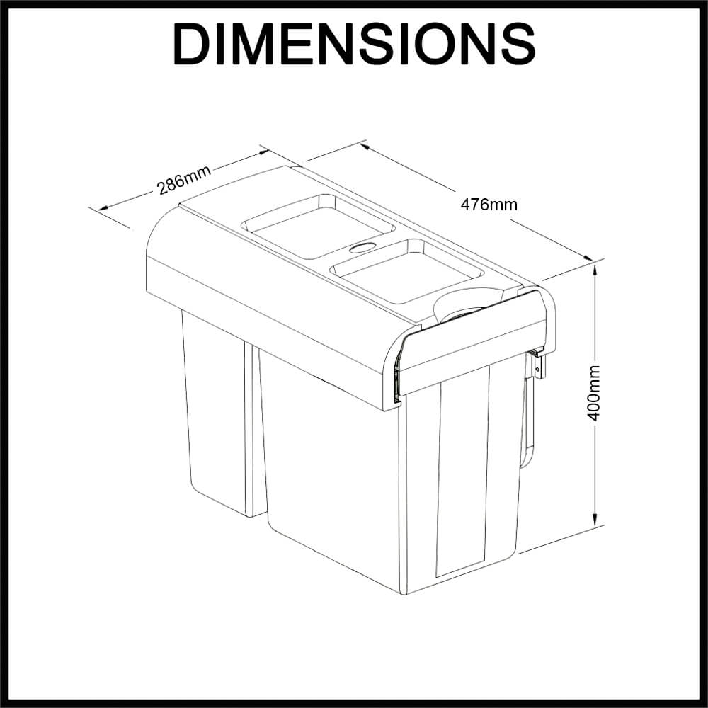 side mount dual waste bins dimensions