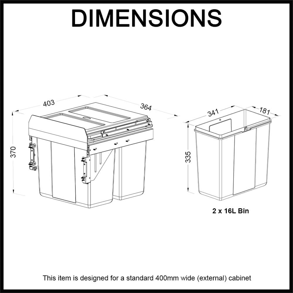 waste optimisation 400mm cabinet 32L bin