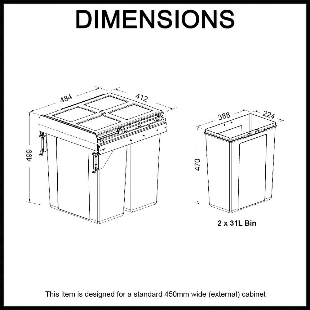 waste optimisation 450mm cabinet 62L bin