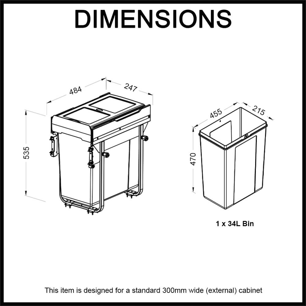single bin soft close for 300mm cabinet