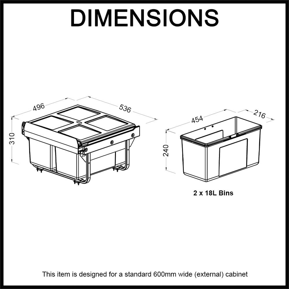 twin bin soft close for 600mm cabinet