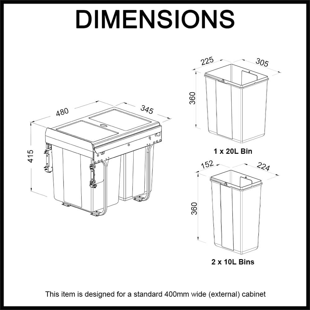 triple bin soft close for 400mm cabinet