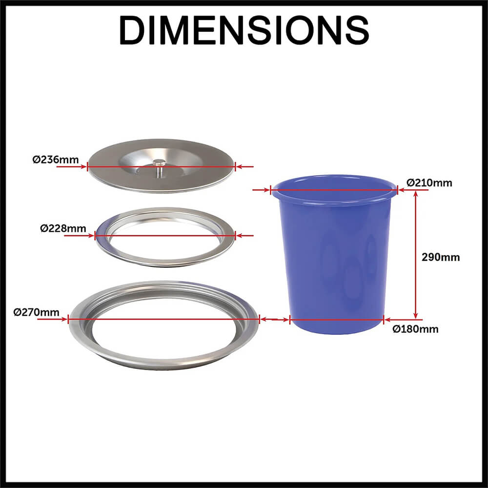 countertop benchtop waste bin 210mm diametre